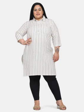 Women's Work Casual Linen Striped Kurti - White